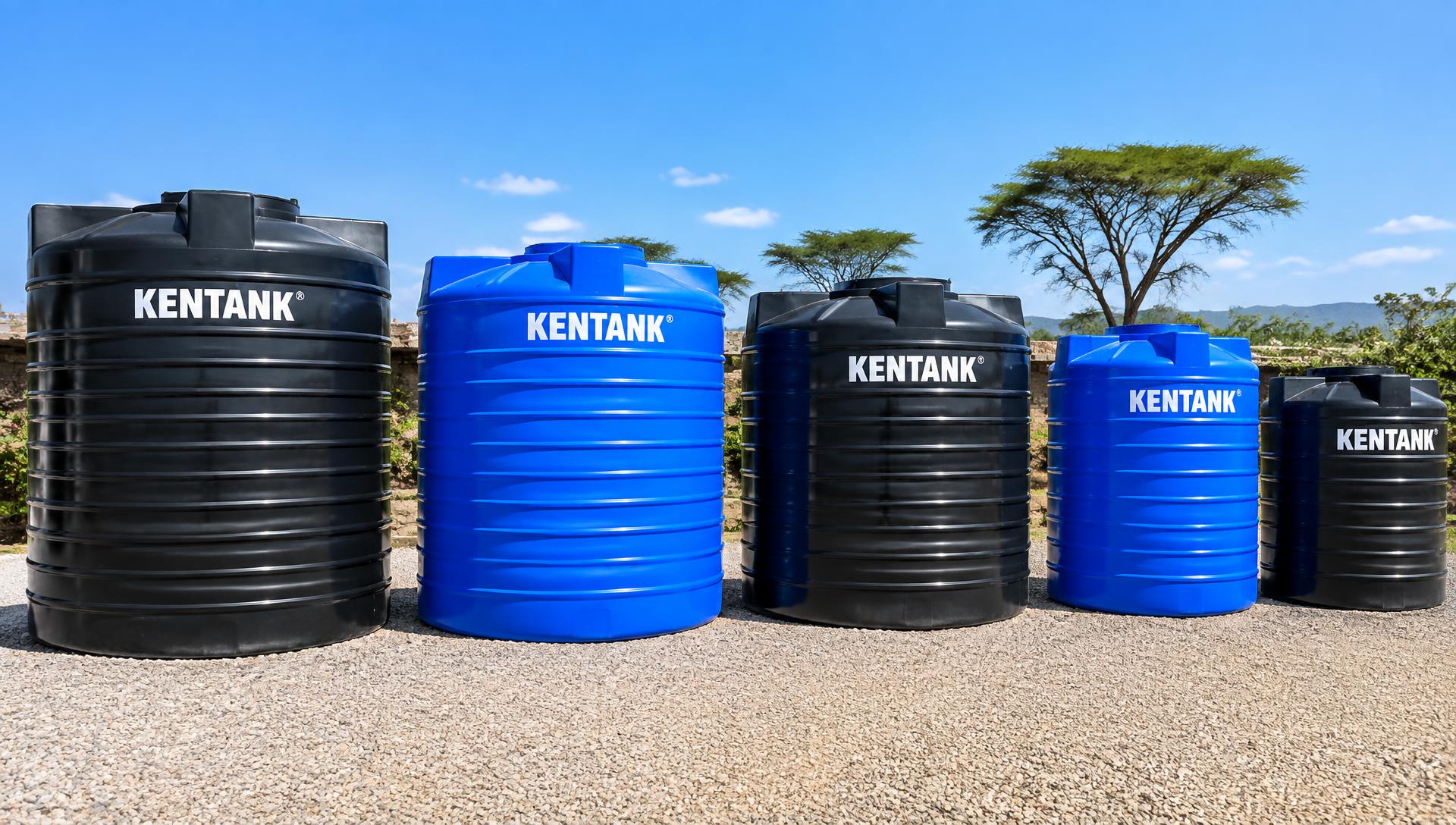 Range of KenTanks water storage tanks in a Kenyan yard